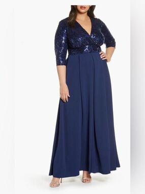 Kiyonna Paris Sequin Bodice Nocturnal Blue Gown NWT Size:2X $388